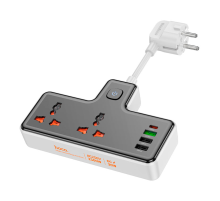 Мережевий фільтр HOCO AC12A на 2 розетки + 3 USB + USB-C, 30W, кабель 1м, 220В, Black, Box