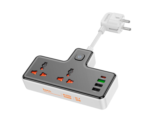 Мережевий фільтр HOCO AC12A на 2 розетки + 3 USB + USB-C, 30W, кабель 1м, 220В, Black, Box Мережевий фільтр HOCO AC12A на 2 розетки + 3 USB + USB-C, 30W, кабель 1м, 220В, Black, Box