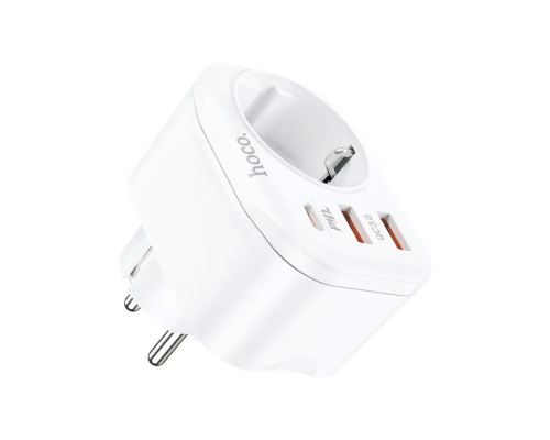 Мережевий фільтр HOCO NS3 на 1 розетка + 2 USB + USB-C, 20W, 220В, White Мережевий фільтр HOCO NS3 на 1 розетка + 2 USB + USB-C, 20W, 220В, White
