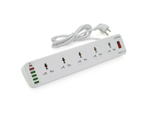 Мережевий фільтр LDNIO SC10610, 10 Розеток + 5 USB+Type-C, 2 м, перетин 3х0, 75мм, White, Box Мережевий фільтр LDNIO SC10610, 10 Розеток + 5 USB+Type-C, 2 м, перетин 3х0, 75мм, White, Box