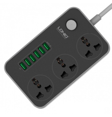 Мережевий фільтр LDNIO SC3604, 3 Розетки + 6 USB, 2 м, перетин 3х0,75мм, Black, Box