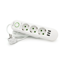 Мережевий фільтр F03U, 3 розетки EU + 3 USB, 1.5 м, перетин 3х0, 75мм, 2500W, White, Box