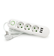 Мережевий фільтр F03U, 3 розетки EU + 3 USB, 1.5 м, перетин 3х0, 75мм, 2500W, White, Box