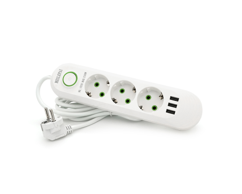 Мережевий фільтр F03U, 3 розетки EU + 3 USB, 1.5 м, перетин 3х0, 75мм, 2500W, White, Box Мережевий фільтр F03U, 3 розетки EU + 3 USB, 1.5 м, перетин 3х0, 75мм, 2500W, White, Box