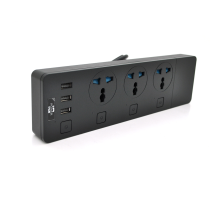 Мережевий фільтр ТВ-Т11, 3 розетки + 3 USB, з перемикачем на кожну розетку, 2 м, перетин 3х0,75мм, 3000W, Black, Box