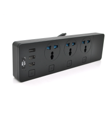 Мережевий фільтр ТВ-Т11, 3 розетки + 3 USB, з перемикачем на кожну розетку, 2 м, перетин 3х0,75мм, 3000W, Black, Box