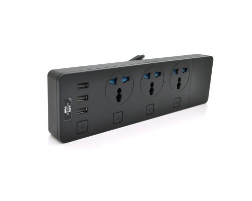 Мережевий фільтр ТВ-Т11, 3 розетки + 3 USB, з перемикачем на кожну розетку, 2 м, перетин 3х0,75мм, 3000W, Black, Box