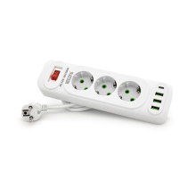 Мережевий фільтр F23U, 3 розетки EU+3 USB+PD, кнопка включення з індикатором, 2 м, 3х0,75мм, 2500W, White, Box