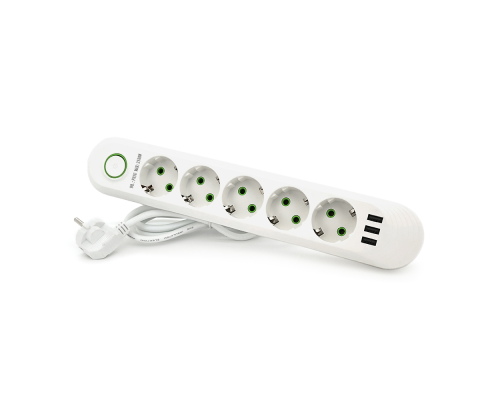 Мережевий фільтр F05U, 5 розеток EU + 3 USB, 1.5 м, перетин 3х0, 75мм, 2500W, White, Box Мережевий фільтр F05U, 5 розеток EU + 3 USB, 1.5 м, перетин 3х0, 75мм, 2500W, White, Box