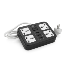 Мережевий фільтр ТВ-Т15, 4 розетки + 3 USB, 2 м, перетин 3х0, 75мм, 2500W, Black, Box