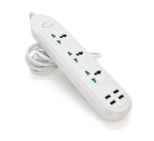 Мережевий фільтр ТВ-Т16mini, 3 розетки + 4 USB, 2 м, перетин 3х0, 75мм, 3000W, White, Box