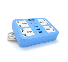 Мережевий фільтр ТВ-Т15, 4 розетки + 3 USB, з перемикачем, 2 м, перетин 3х0, 75мм, 2500W, Blue, Box