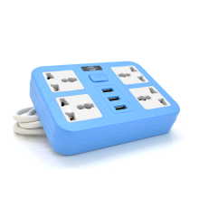 Мережевий фільтр ТВ-Т15, 4 розетки + 3 USB, з перемикачем, 2 м, перетин 3х0, 75мм, 2500W, Blue, Box