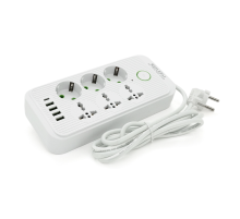 Фільтр F07U, 6 розеток (3 EU+3 Universal) + 4 USB + 1PD, кнопка включення з індикатором, 2 м, 3х0,75мм, 2500W, White, Box