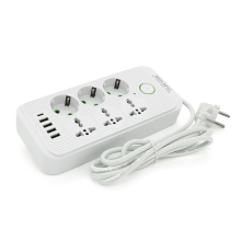 Фільтр F07U, 6 розеток (3 EU+3 Universal) + 4 USB + 1PD, кнопка включення з індикатором, 2 м, 3х0,75мм, 2500W, White, Box