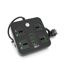 Мережевий фільтр ТВ-Т90, 4 розетки + 3 USB, 2 м, перетин 3х0, 75мм, 3000W, Black, Box