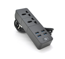 Мережевий фільтр ТВ-Т07, 2 розетки + 4 USB, 2 м, перетин 3х0,75мм, 2500W, Black, Box