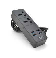 Мережевий фільтр ТВ-Т07, 2 розетки + 4 USB, 2 м, перетин 3х0,75мм, 2500W, Black, Box