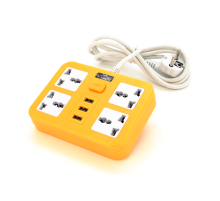 Мережевий фільтр ТВ-Т15, 4 розетки + 3 USB, з перемикачем, 2 м, перетин 3х0, 75мм, 2500W, Yellow, Box