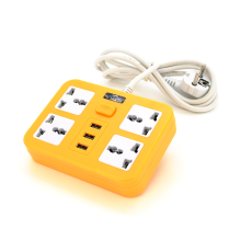 Мережевий фільтр ТВ-Т15, 4 розетки + 3 USB, з перемикачем, 2 м, перетин 3х0, 75мм, 2500W, Yellow, Box