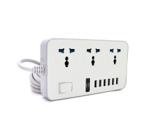 Мережевий фільтр ТВ-Т09, 3 розетки + 6 USB, 2 м, перетин 3х0,75мм, 3000W, White-grey, Box