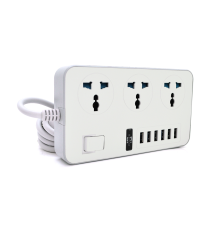 Мережевий фільтр ТВ-Т09, 3 розетки + 6 USB, 2 м, перетин 3х0,75мм, 3000W, White-grey, Box