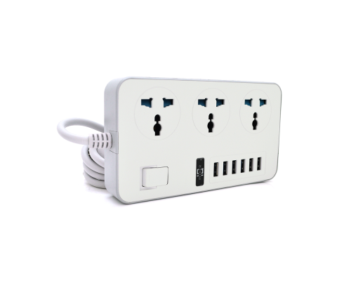 Мережевий фільтр ТВ-Т09, 3 розетки + 6 USB, 2 м, перетин 3х0,75мм, 3000W, White-grey, Box Мережевий фільтр ТВ-Т09, 3 розетки + 6 USB, 2 м, перетин 3х0,75мм, 3000W, White-grey, Box