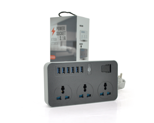 Мережевий фільтр ТВ-Т09, 3 розетки + 6 USB, 2 м, перетин 3х0,75мм, 3000W, Black-grey, Box Мережевий фільтр ТВ-Т09, 3 розетки + 6 USB, 2 м, перетин 3х0,75мм, 3000W, Black-grey, Box