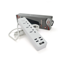 Мережевий фільтр ТВ-Т08, 3 розетки + 4 USB, 2 м, перетин 3х0,75мм, 2500W, White, Box