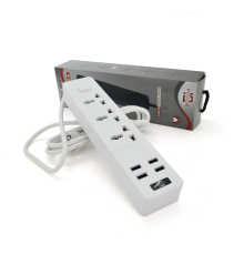 Мережевий фільтр ТВ-Т08, 3 розетки + 4 USB, 2 м, перетин 3х0,75мм, 2500W, White, Box
