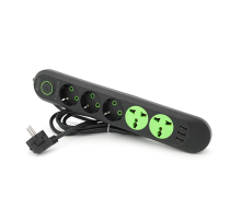 Мережевий фільтр F02U, 3 розетки EU + 2 розетки Universal + 3 USB, 1.5 м, перетин 3х0, 75мм, 2500W, Black, Box