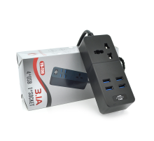 Мережевий фільтр ТВ-Т06, 1 розетка + 4 USB, 2 м, перетин 3х0,75мм, 2500W, Black, Box