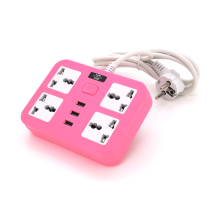 Мережевий фільтр ТВ-Т15, 4 розетки + 3 USB, з перемикачем, 2 м, перетин 3х0, 75мм, 2500W, Pink, Box