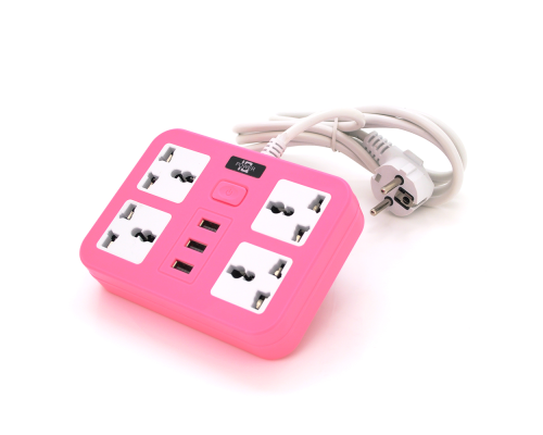 Мережевий фільтр ТВ-Т15, 4 розетки + 3 USB, з перемикачем, 2 м, перетин 3х0, 75мм, 2500W, Pink, Box Мережевий фільтр ТВ-Т15, 4 розетки + 3 USB, з перемикачем, 2 м, перетин 3х0, 75мм, 2500W, Pink, Box