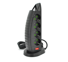 Мережевий фільтр F14, 8 розеток EU+3 USB+Type-C, кнопка включення з індикатором, 2 м, 3х0,75мм, 2500W, Black, Box