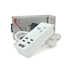 Мережевий фільтр ТВ-Т06, 1 розетка + 4 USB, 2 м, перетин 3х0,75мм, 2500W, White, Box