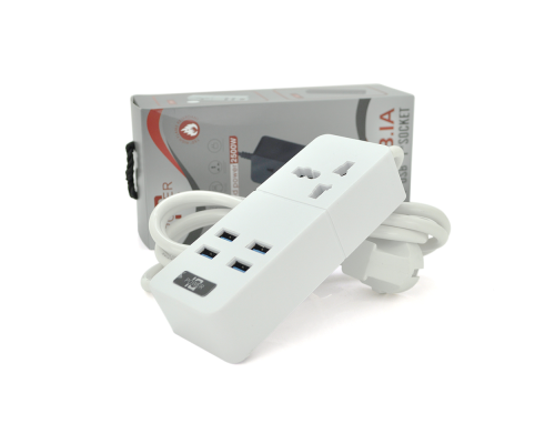 Мережевий фільтр ТВ-Т06, 1 розетка + 4 USB, 2 м, перетин 3х0,75мм, 2500W, White, Box