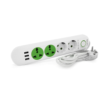 Мережевий фільтр F01U, 2 розетки EU + 2 розетки Universal + 3 USB, 1.5 м, перетин 3х0, 75мм, 2500W, White, Box
