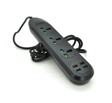 Мережевий фільтр ТВ-Т16, 3 розетки + 4 USB, 2 м, перетин 3х0,75мм, 3000W, Black, Box