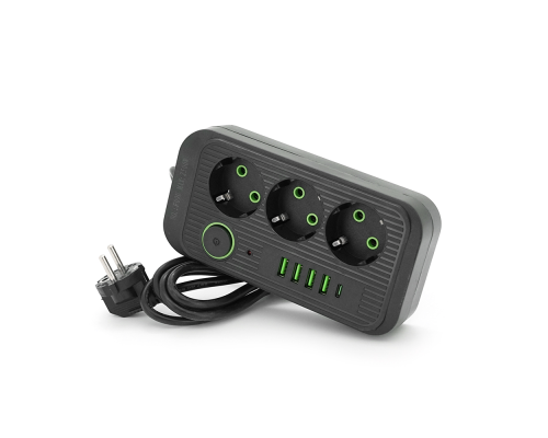 Фільтр F09U, 3 розетки EU + 4 USB + 1PD, кнопка включення з індикатором, 2 м, 3х0,75мм, 2500W, Black, Box Фільтр F09U, 3 розетки EU + 4 USB + 1PD, кнопка включення з індикатором, 2 м, 3х0,75мм, 2500W, Black, Box