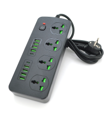 Мережевий фільтр Т25, 4 розетки + 8 USB + 2 PD, 2 м, перетин 3х0, 75мм, 3000W, Black, Box