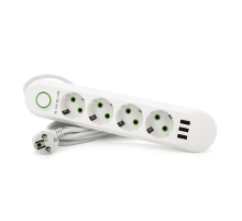 Мережевий фільтр F04U, 4 розетки EU + 3 USB, 1.5 м, перетин 3х0, 75мм, 2500W, White, Box