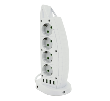 Мережевий фільтр F14, 8 розеток EU+3 USB+Type-C, кнопка включення з індикатором, 2 м, 3х0,75мм, 2500W, White, Box