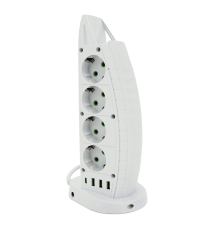 Мережевий фільтр F14, 8 розеток EU+3 USB+Type-C, кнопка включення з індикатором, 2 м, 3х0,75мм, 2500W, White, Box
