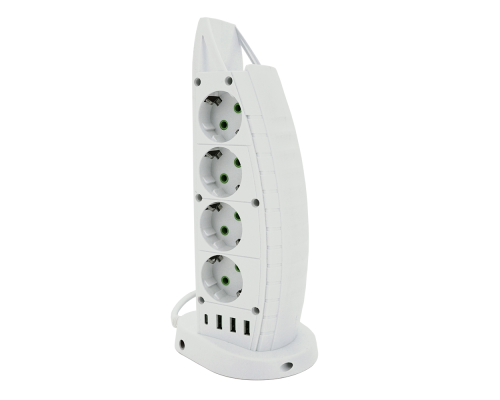 Мережевий фільтр F14, 8 розеток EU+3 USB+Type-C, кнопка включення з індикатором, 2 м, 3х0,75мм, 2500W, White, Box
