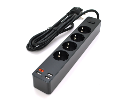 Мережевий фільтр KSC-717 Zhengya series на 4 розетки + 4 USB виходи 4000W, 1.8m, Black Мережевий фільтр KSC-717 Zhengya series на 4 розетки + 4 USB виходи 4000W, 1.8m, Black