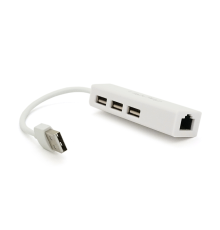 Контролер USB 2.0 до Ethernet VEGGIEG - Сетевой адаптер 100 / 1000Mbps з проводом RTL-8152B + FE2.2S + 3 порта USB2.0, White, Metal, Blister-Box