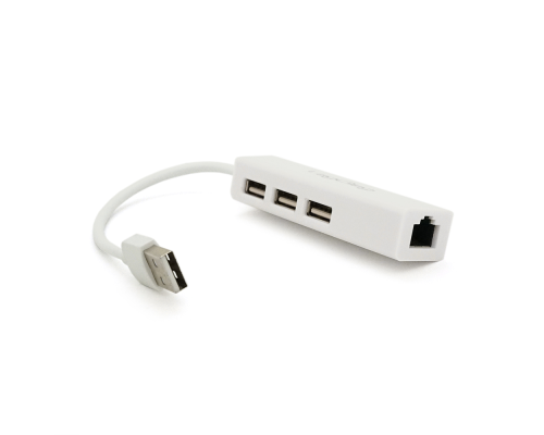 Контролер USB 2.0 до Ethernet VEGGIEG - Сетевой адаптер 100 / 1000Mbps з проводом RTL-8152B + FE2.2S + 3 порта USB2.0, White, Metal, Blister-Box
