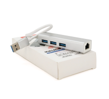 Контролер USB 3.0 до Ethernet VEGGIEG U3-3U-S - Сетевой адаптер 10 / 100Mbps з проводом RTL-8152B + FE2.2S + 3 порта USB3.0, White, Metal, Blister-Box