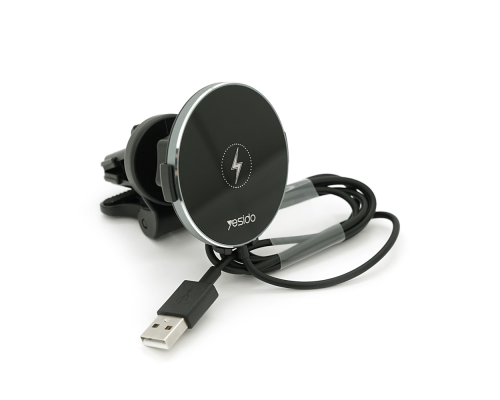 Автотримач Yesido C131+ Wireless Charging 15W, кріплення на решітку, магніт, Black, Box